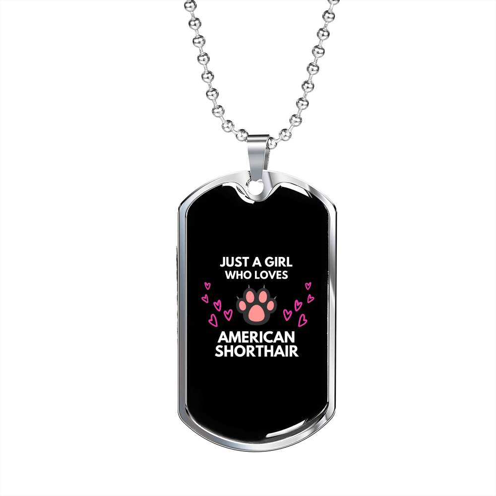 Loves American Shorthair Cat Black Necklace Stainless Steel or 18k Gold Dog Tag 24" Chain-Express Your Love Gifts
