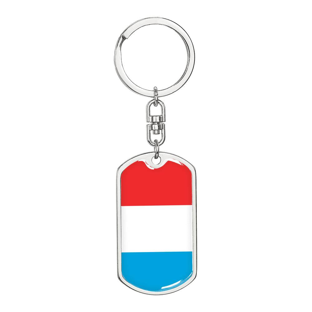 Luxembourg Flag Keychain Dog Tag Stainless Steel or 18k Gold-Express Your Love Gifts