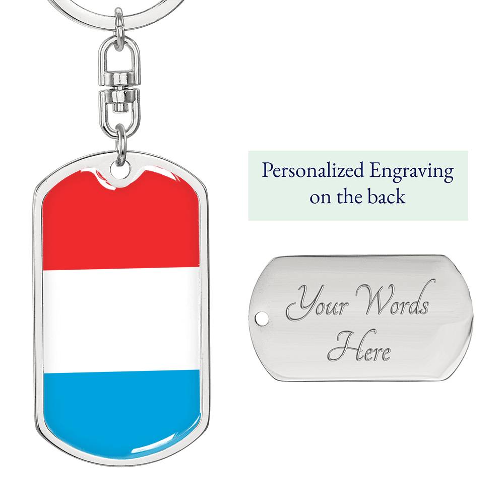 Luxembourg Flag Keychain Dog Tag Stainless Steel or 18k Gold-Express Your Love Gifts