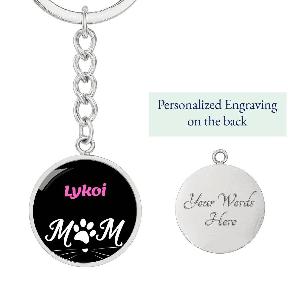 Lykoi Cat Mom Keychain Stainless Steel or 18k Gold Circle Pendant-Express Your Love Gifts