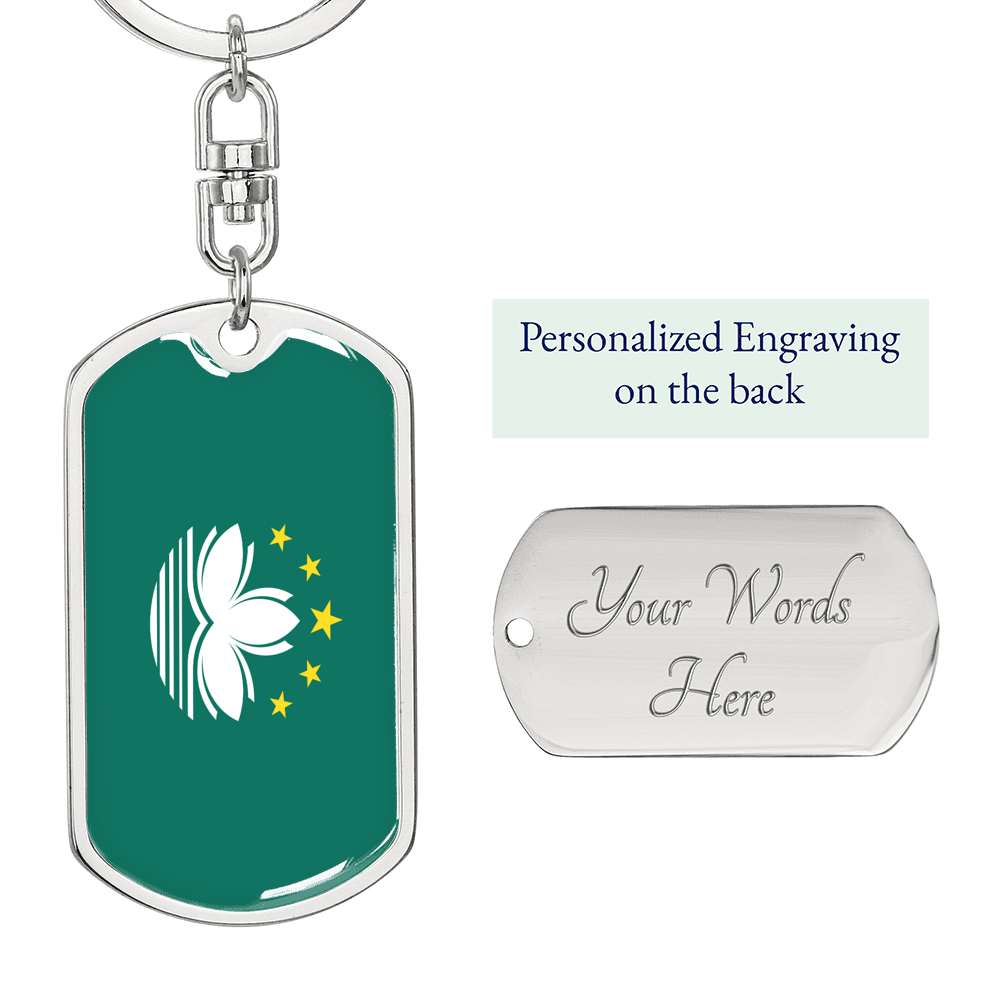 Macau Flag Swivel Keychain Dog Tag Stainless Steel or 18k Gold-Express Your Love Gifts