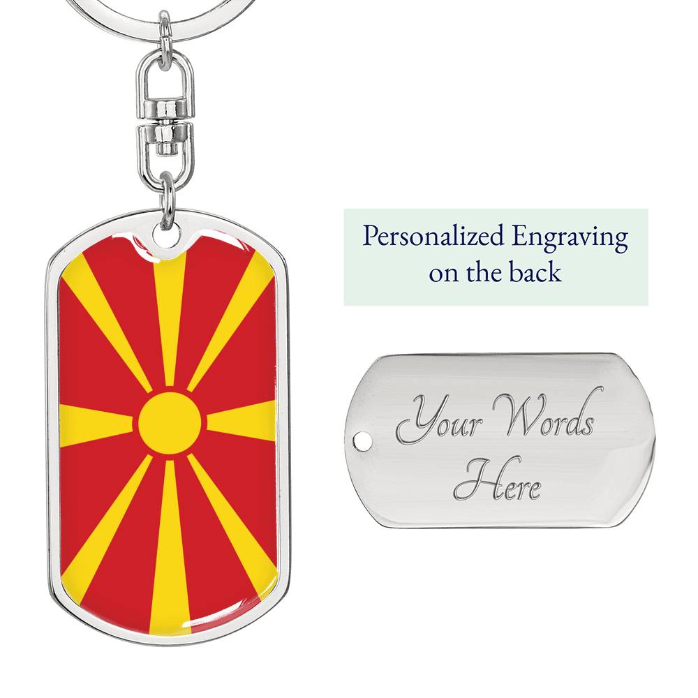 Macedonia Flag Keychain Dog Tag Stainless Steel or 18k Gold-Express Your Love Gifts