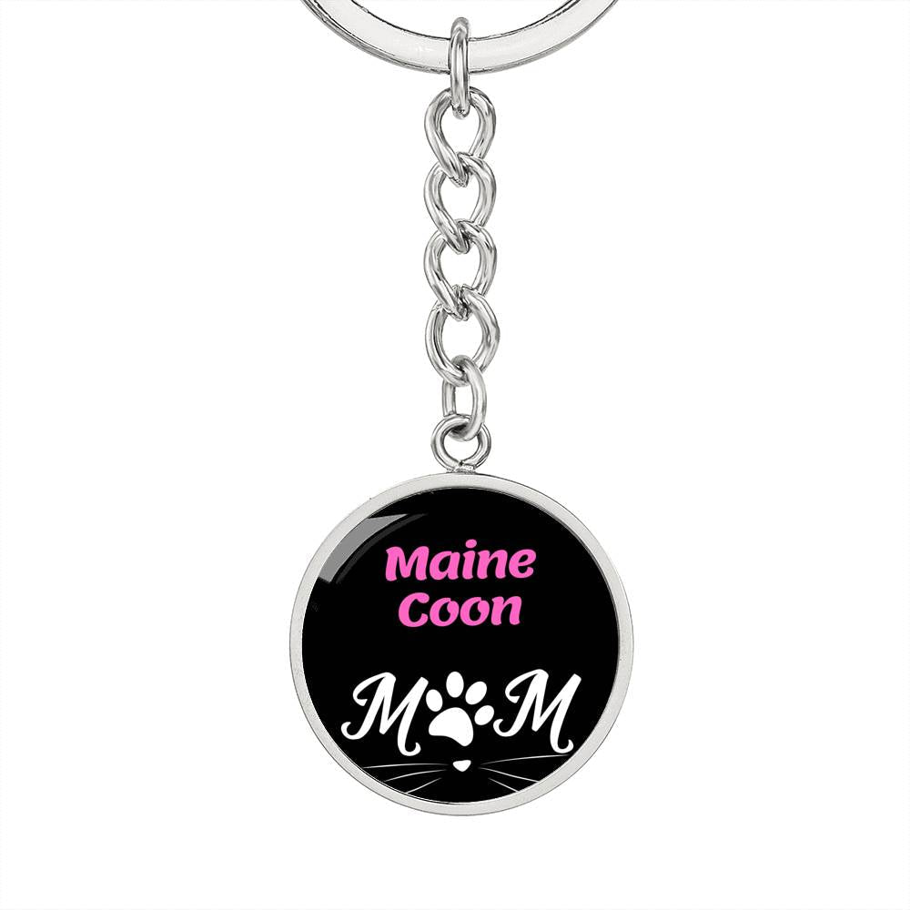 Maine Coon Cat Mom Keychain Stainless Steel or 18k Gold Circle Pendant-Express Your Love Gifts