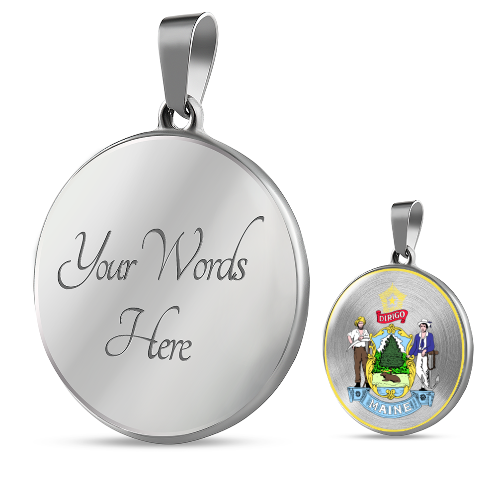 Maine State Seal Necklace Circle Pendant Stainless Steel or 18k Gold 18-22"-Express Your Love Gifts