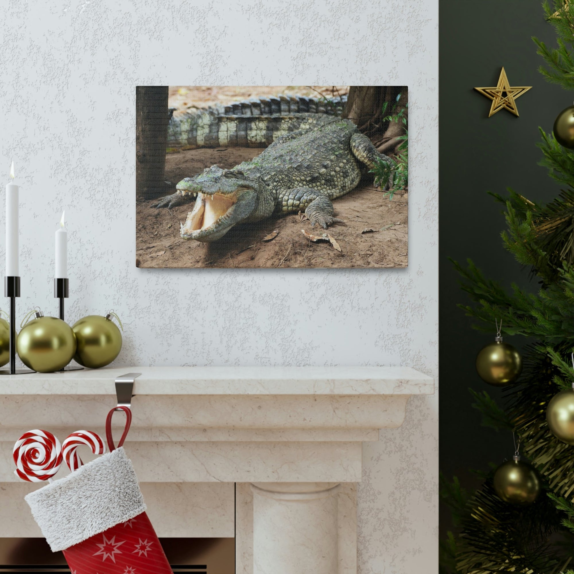 Scripture Walls Majestic Salt Water Alligator Art Majestic Salt Water Alligator Print Animal Wall Art Wildlife Canvas Prints Wall Art Ready to Hang Unframed-Express Your Love Gifts