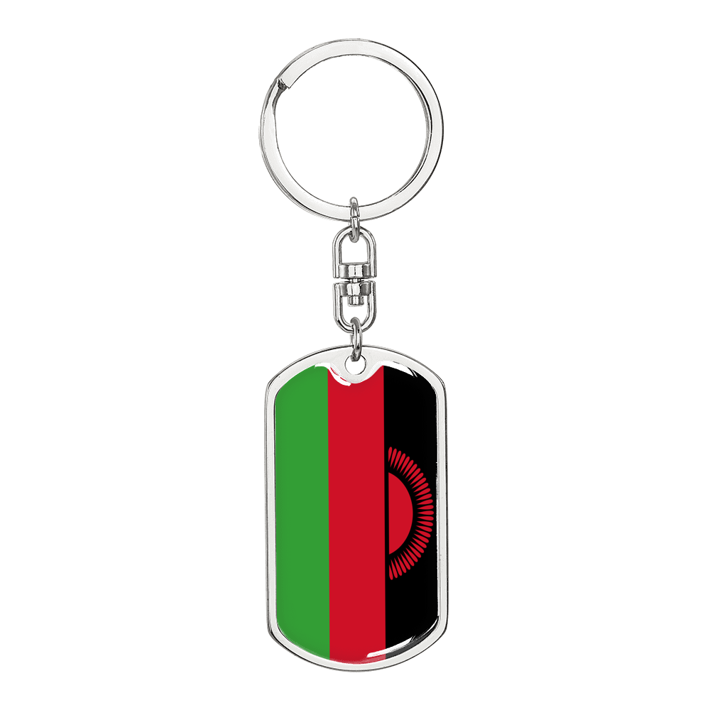 Malawi Flag Swivel Keychain Dog Tag Stainless Steel or 18k Gold-Express Your Love Gifts