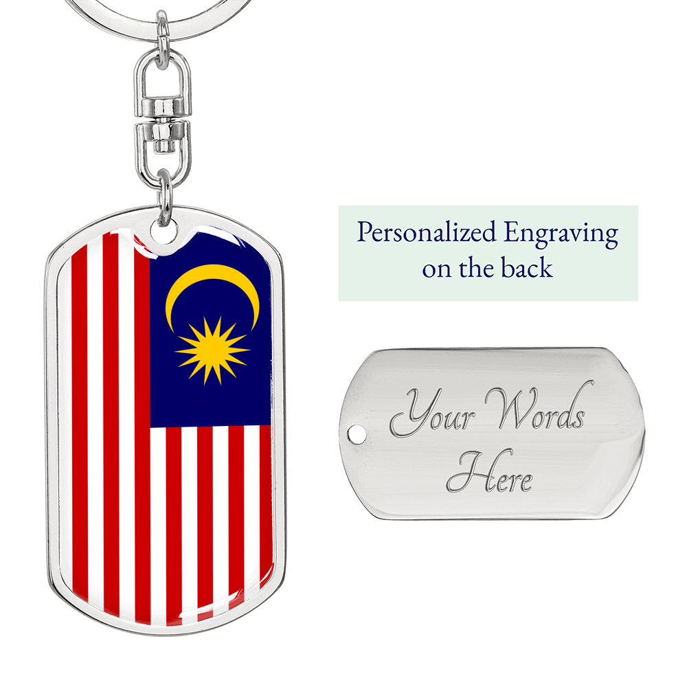 Malaysia Flag Swivel Keychain Dog Tag Stainless Steel or 18k Gold-Express Your Love Gifts