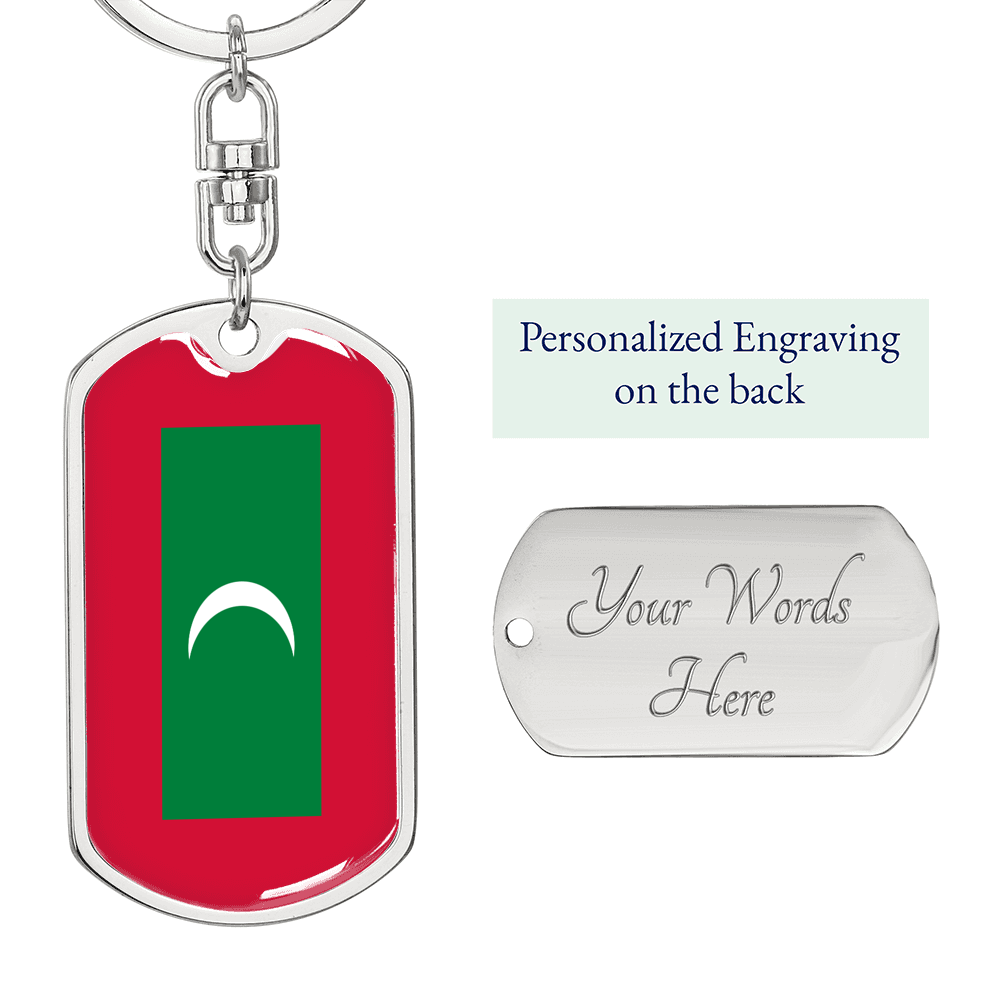 Maldives Flag Swivel Keychain Dog Tag Stainless Steel or 18k Gold-Express Your Love Gifts