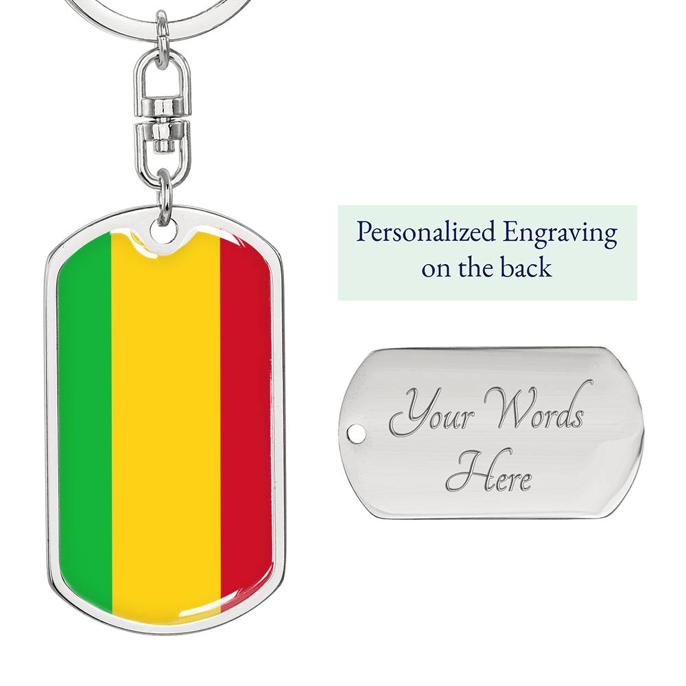 Mali Flag Keychain Dog Tag Stainless Steel or 18k Gold-Express Your Love Gifts