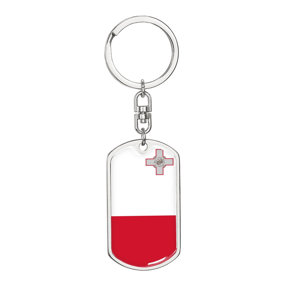 Malta Flag Swivel Keychain Dog Tag Stainless Steel or 18k Gold-Express Your Love Gifts