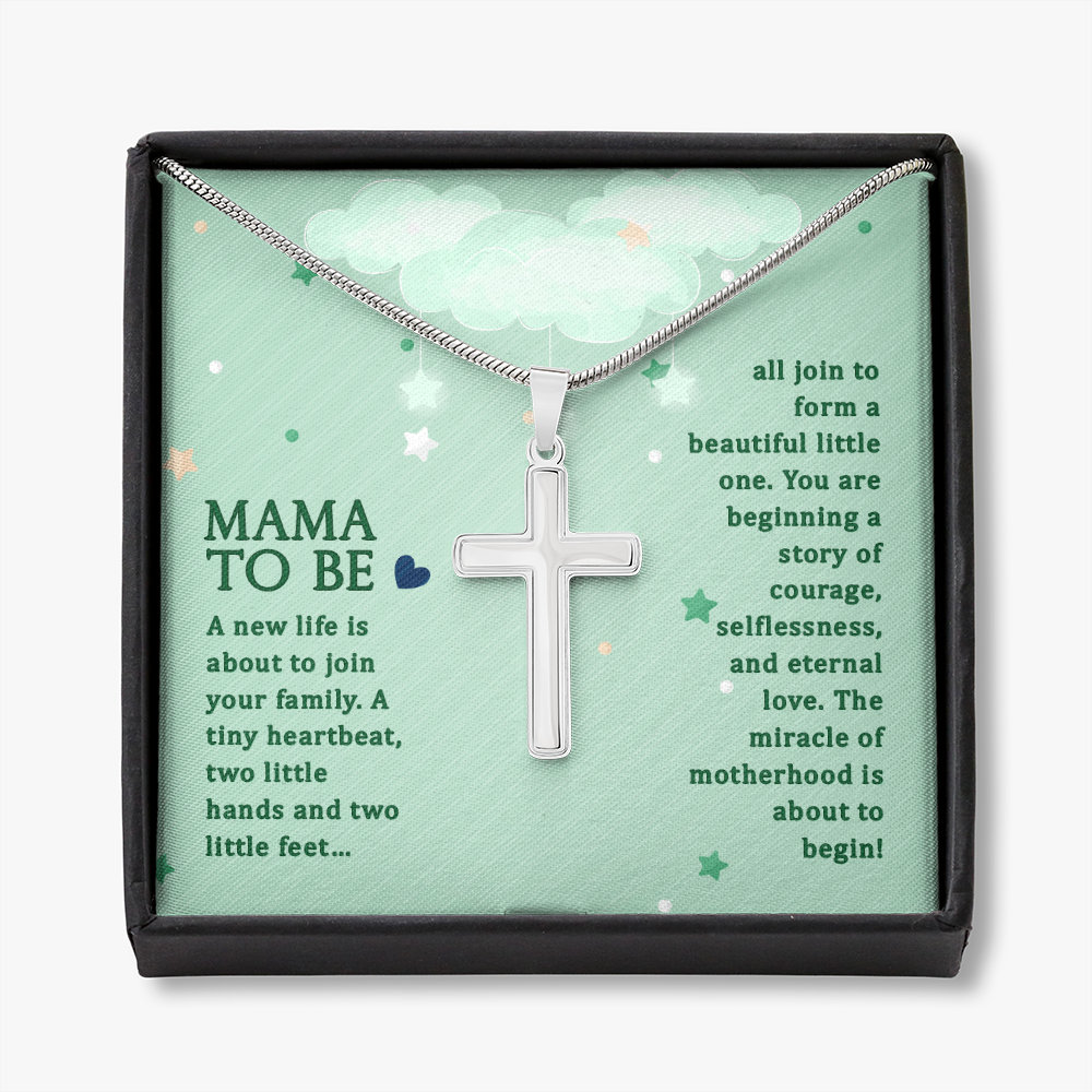 Mama To Be A New Life Cross Card Necklace w Stainless Steel Pendant-Express Your Love Gifts