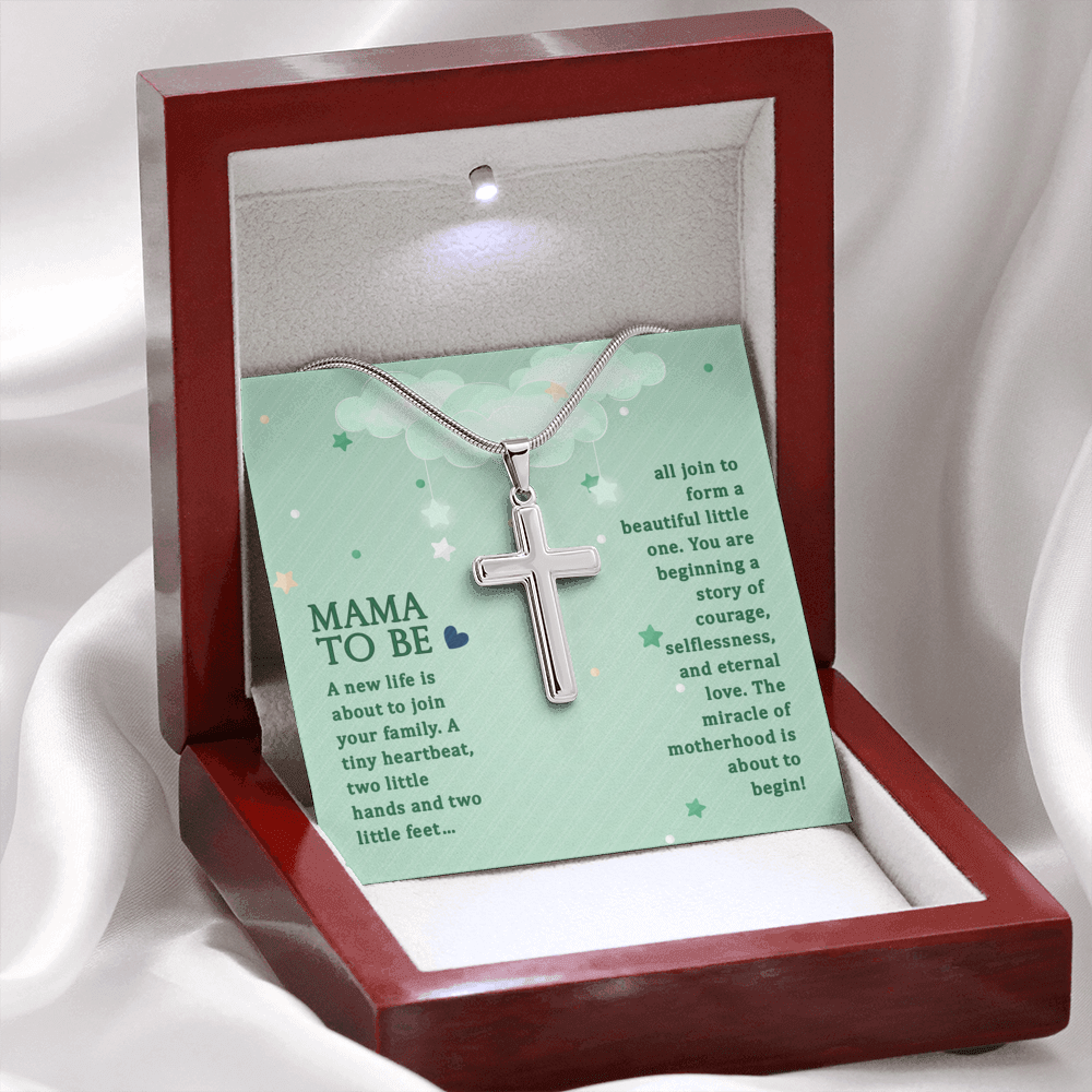 Mama To Be A New Life Cross Card Necklace w Stainless Steel Pendant-Express Your Love Gifts