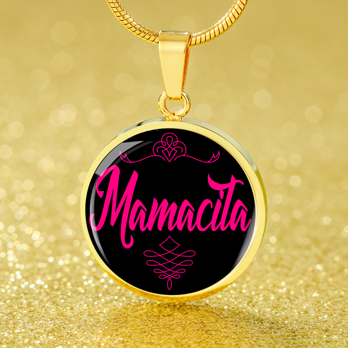 Mamacita Necklace Spanish Hot Mama Circle Pendant Stainless Steel or 18k Gold 18-22"-Express Your Love Gifts