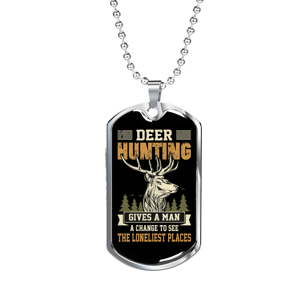 Man Deer Hunting Necklace Stainless Steel or 18k Gold Dog Tag 24" Chain-Express Your Love Gifts