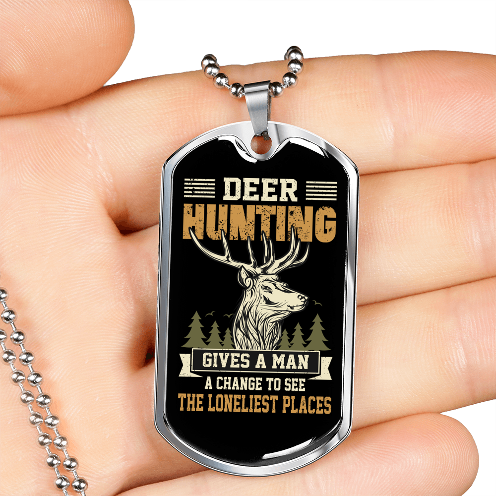 Man Deer Hunting Necklace Stainless Steel or 18k Gold Dog Tag 24" Chain-Express Your Love Gifts