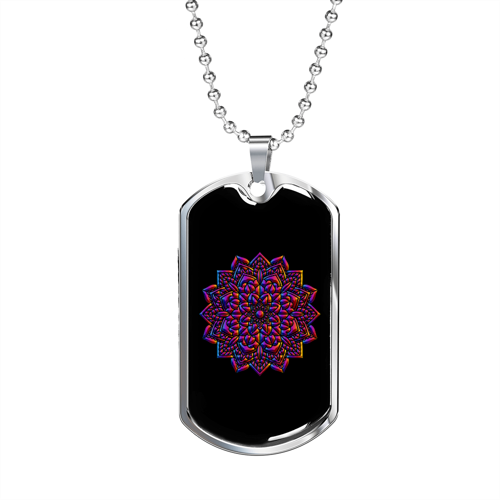 Mandala Art Lotus Zodiac Necklace Stainless Steel or 18k Gold Dog Tag 24" Chain-Express Your Love Gifts