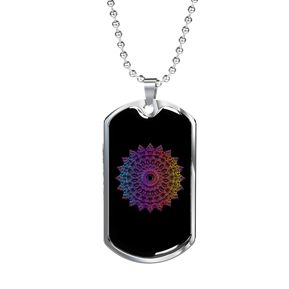 Mandala Art Purple Zodiac Necklace Stainless Steel or 18k Gold Dog Tag 24" Chain-Express Your Love Gifts