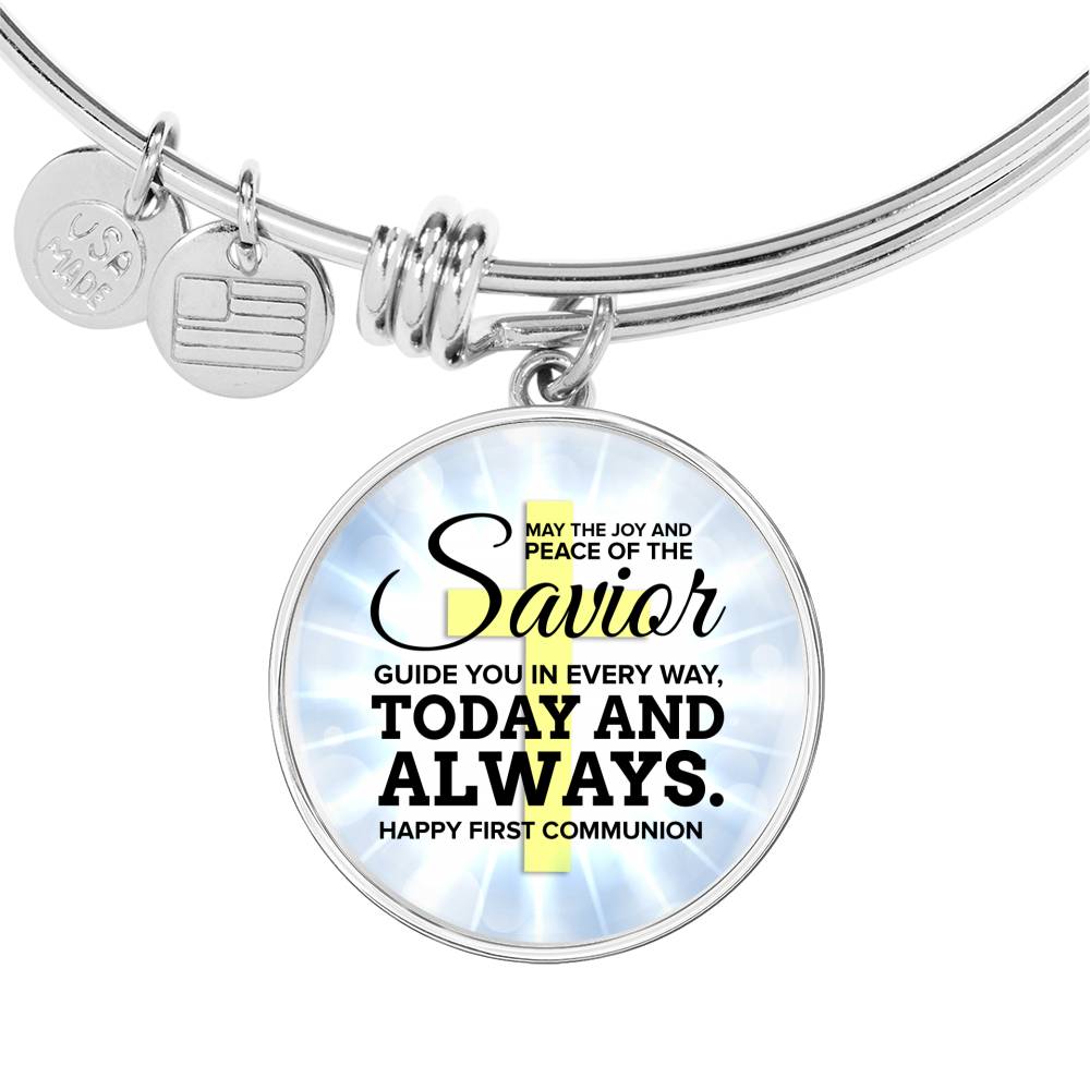 May The Joy And Peace Circle Pendant Bangle Stainless Steel or 18k Gold 18-22"-Express Your Love Gifts