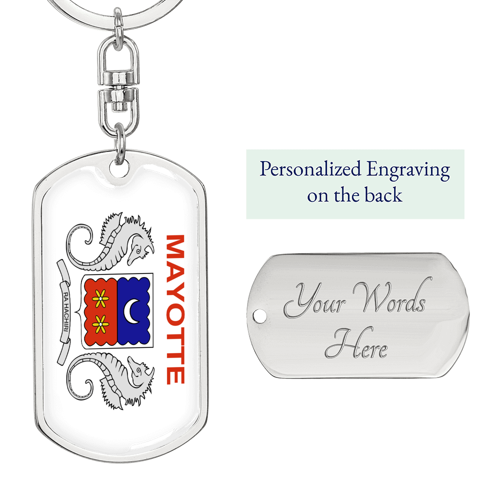 Mayotte Flag Swivel Keychain Dog Tag Stainless Steel or 18k Gold-Express Your Love Gifts