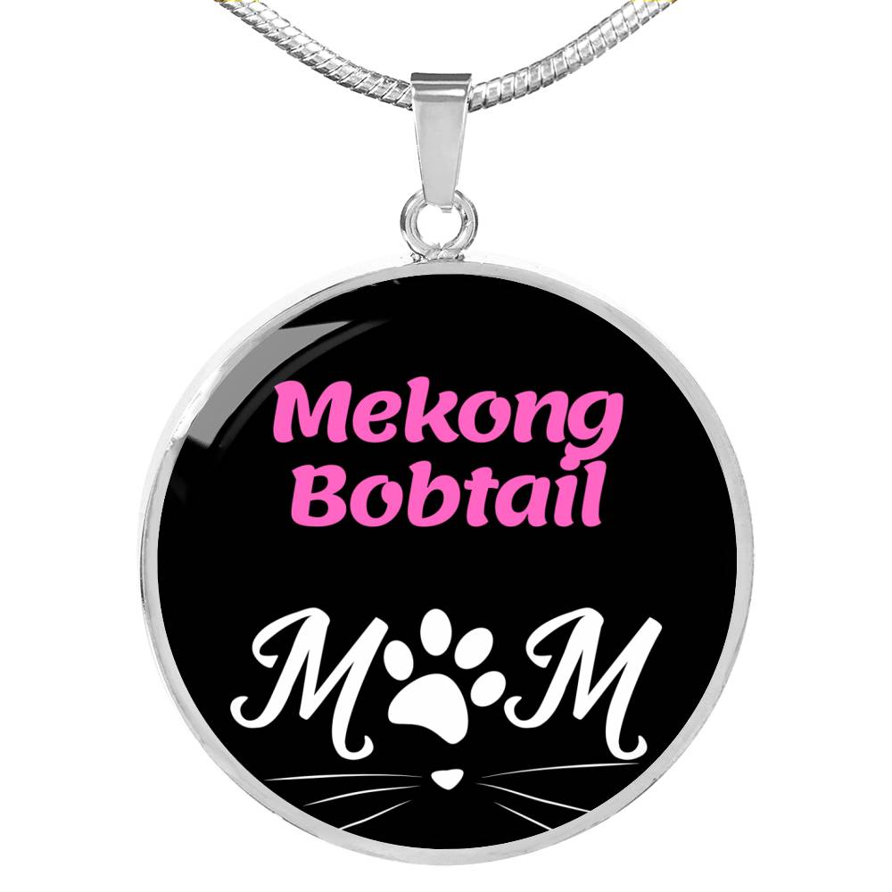 Mekong Bobtail Cat Mom Necklace Circle Pendant Stainless Steel or 18k Gold 18-22"-Express Your Love Gifts