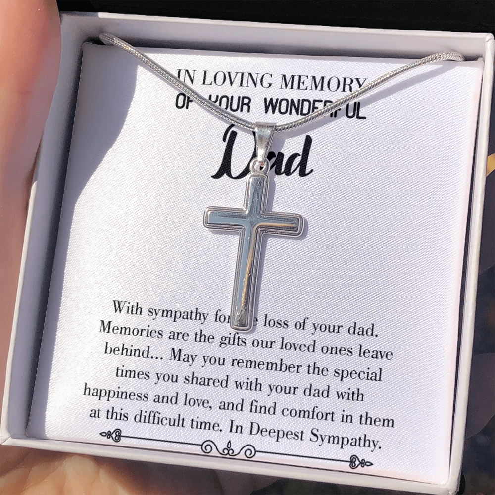 Memories Are Gifts Dad Memorial Gift Dad Memorial Cross Necklace Sympathy Gift Loss of Father Condolence Message Card-Express Your Love Gifts