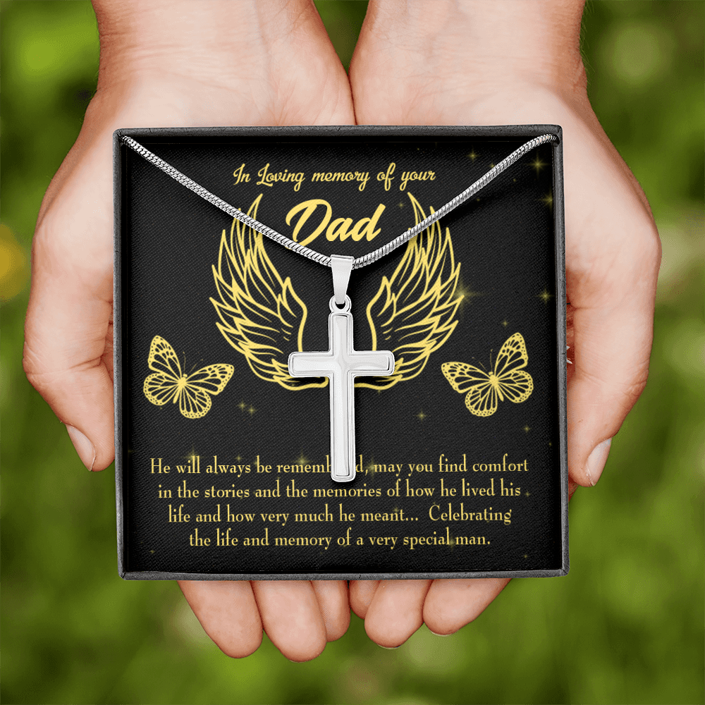 Memory of a Special Man Dad Memorial Gift Dad Memorial Cross Necklace Sympathy Gift Loss of Father Condolence Message Card-Express Your Love Gifts