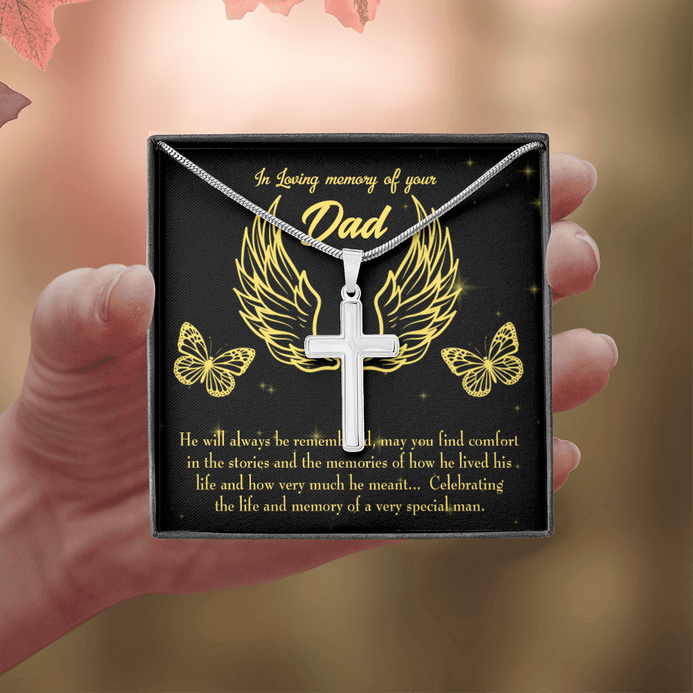 Memory of a Special Man Dad Memorial Gift Dad Memorial Cross Necklace Sympathy Gift Loss of Father Condolence Message Card-Express Your Love Gifts