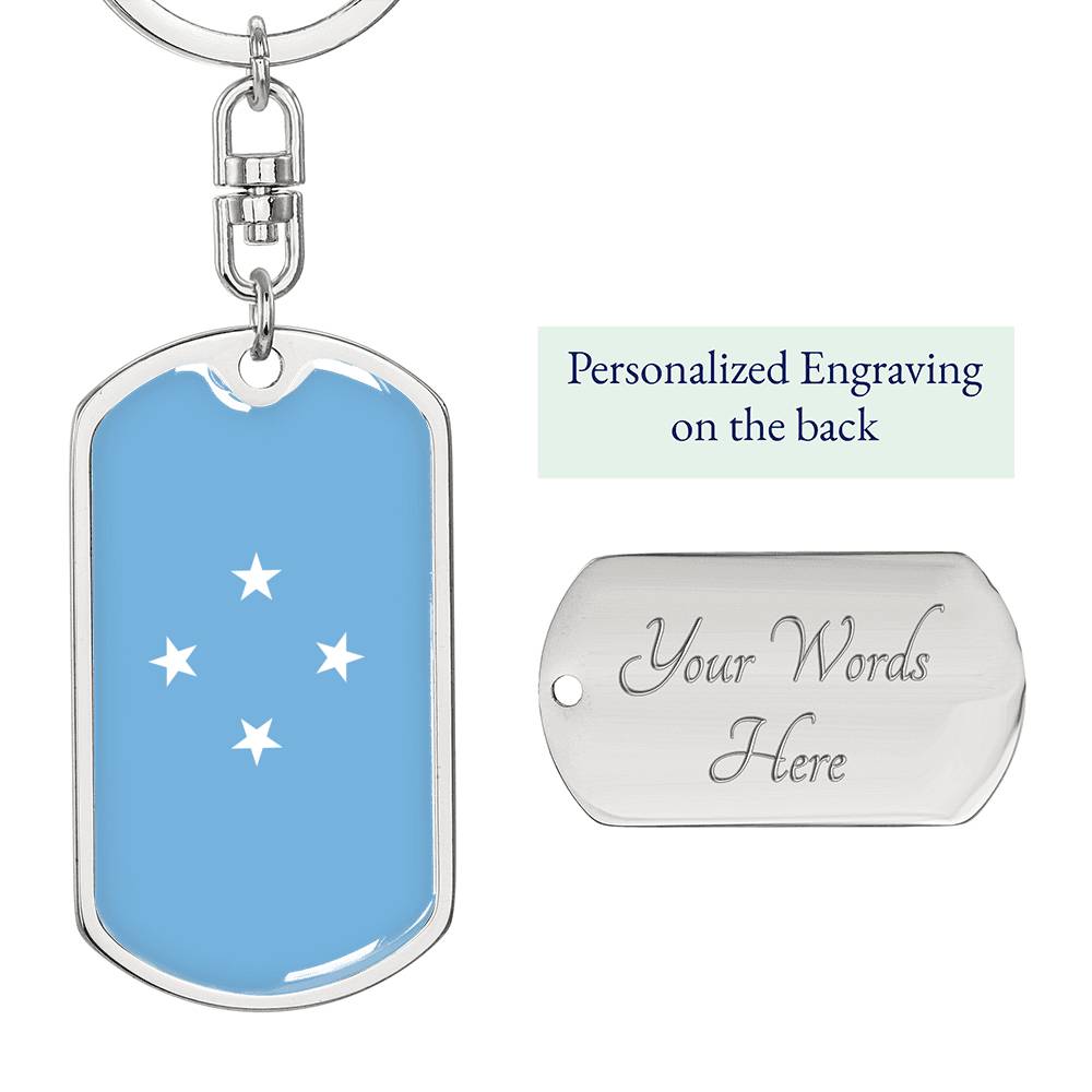 Micronesia Flag Keychain Dog Tag Stainless Steel or 18k Gold-Express Your Love Gifts