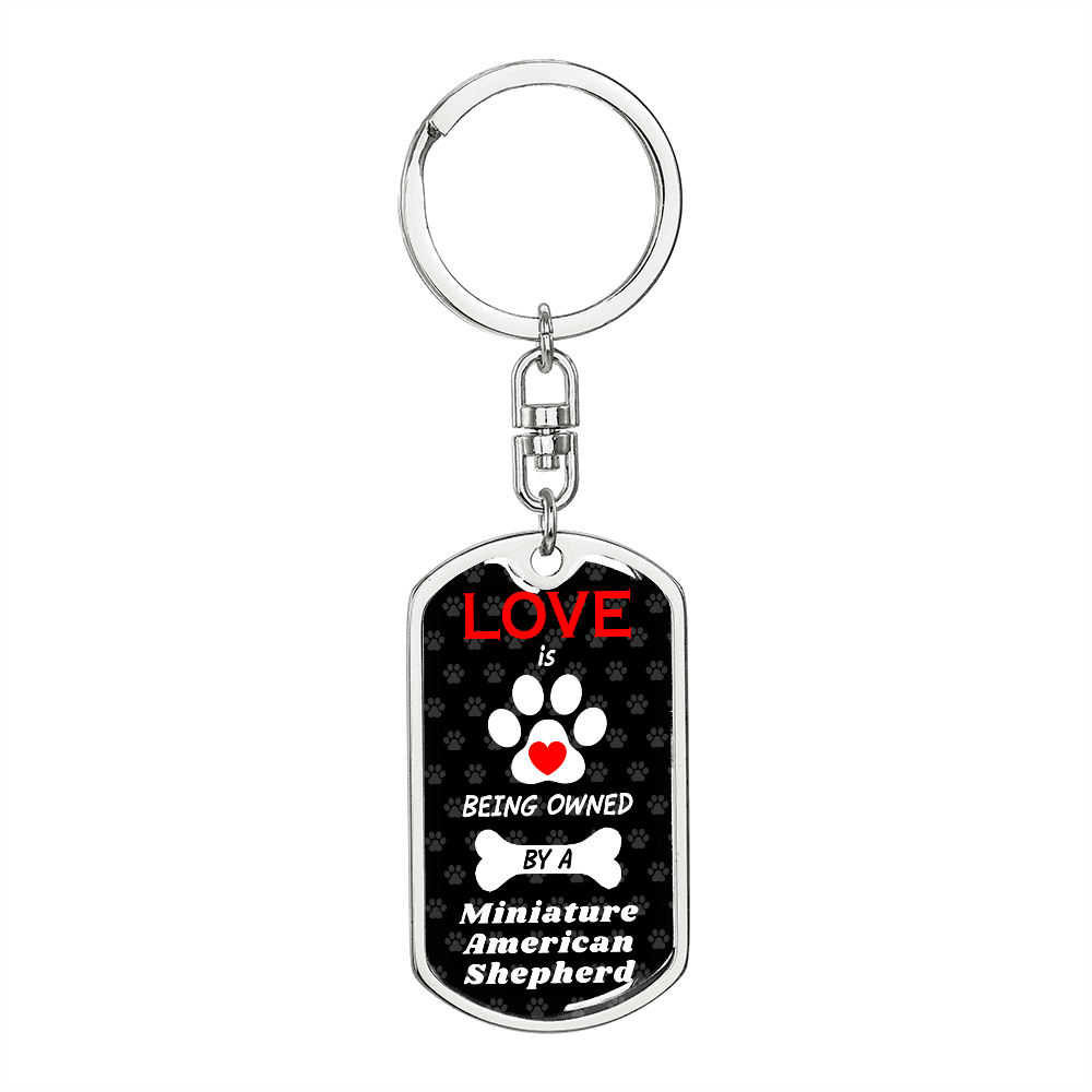 Miniature American Shepherd Keychain Stainless Steel or 18k Gold Dog Tag Keyring-Express Your Love Gifts