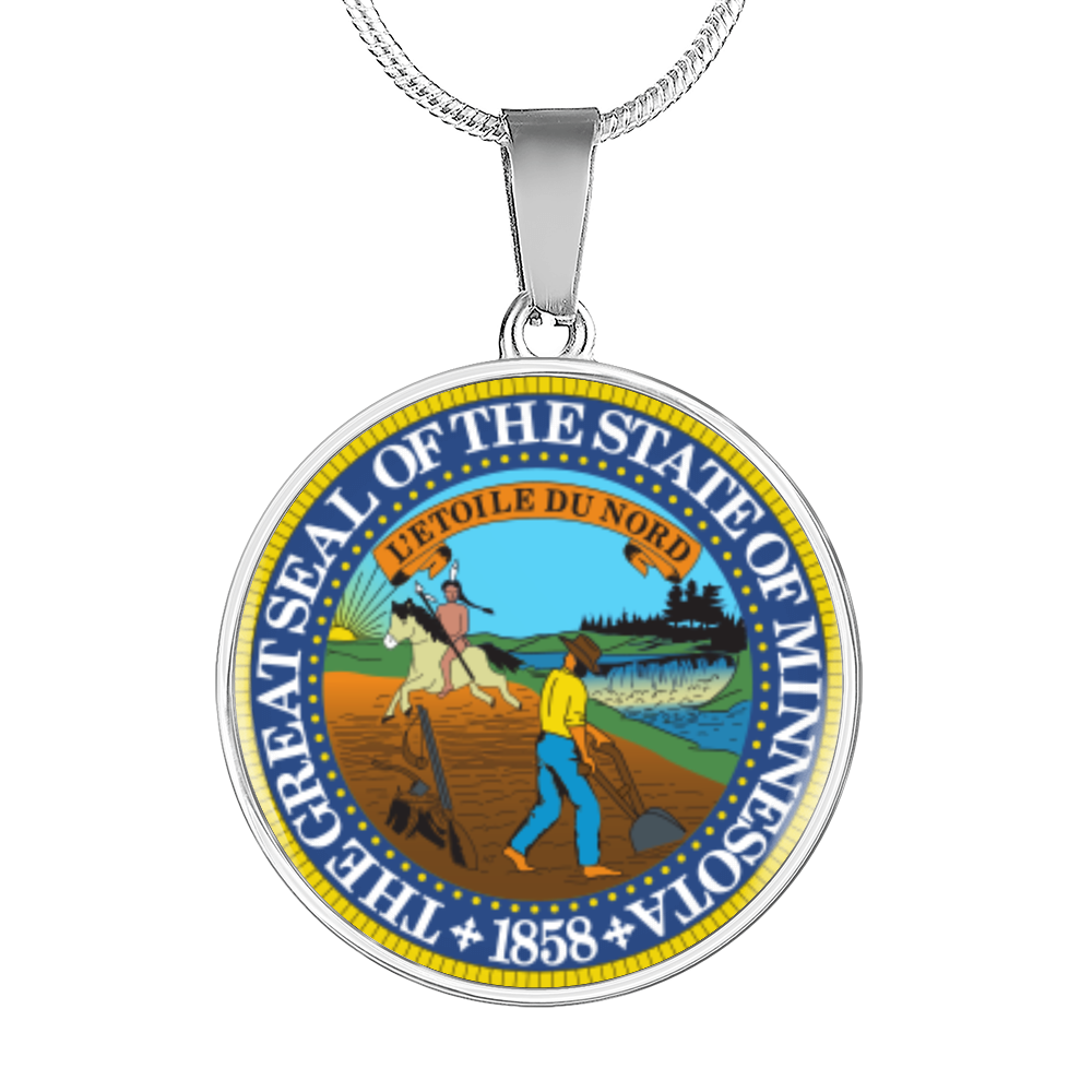 Minnesota State Seal Necklace Circle Pendant Stainless Steel or 18k Gold 18-22"-Express Your Love Gifts