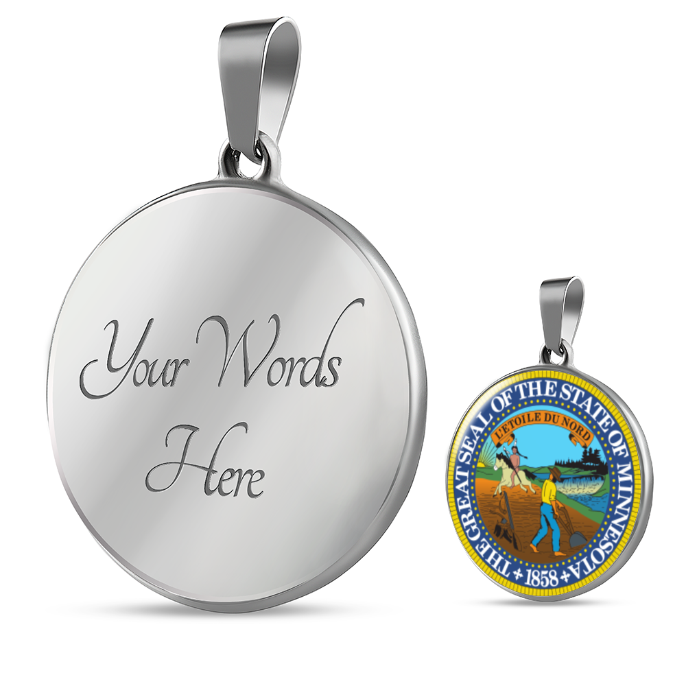 Minnesota State Seal Necklace Circle Pendant Stainless Steel or 18k Gold 18-22"-Express Your Love Gifts
