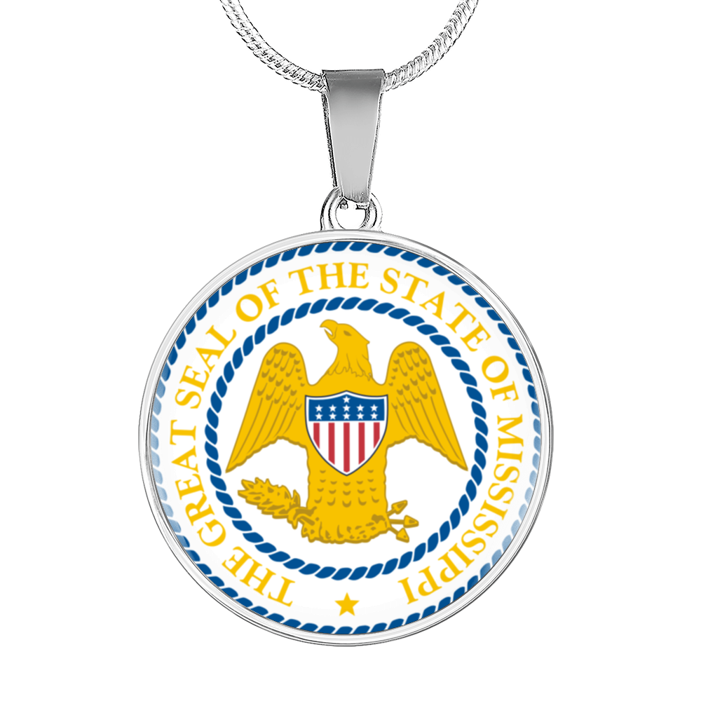 Mississippi State Seal Necklace Circle Pendant Stainless Steel or 18k Gold 18-22"-Express Your Love Gifts