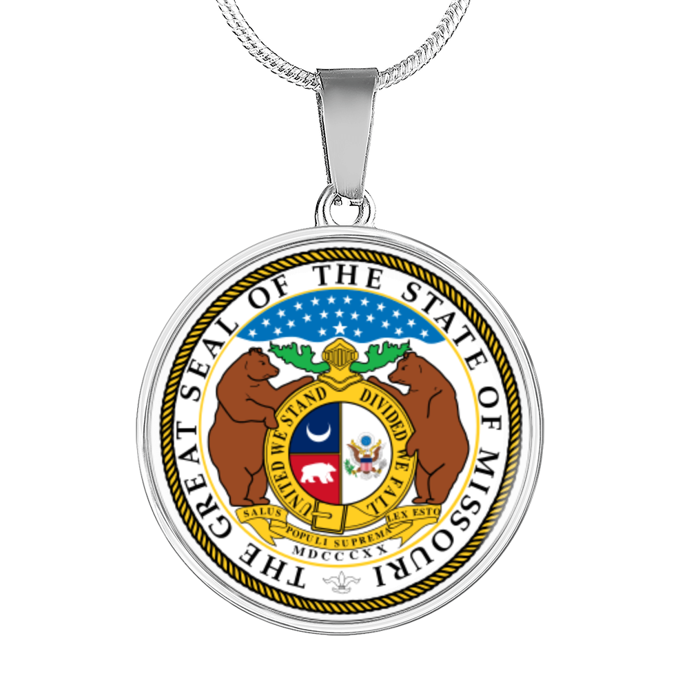 Missouri State Seal Necklace Circle Pendant Stainless Steel or 18k Gold 18-22"-Express Your Love Gifts