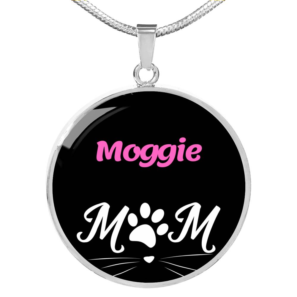 Moggie Cat Mom Necklace Circle Pendant Stainless Steel or 18k Gold 18-22"-Express Your Love Gifts