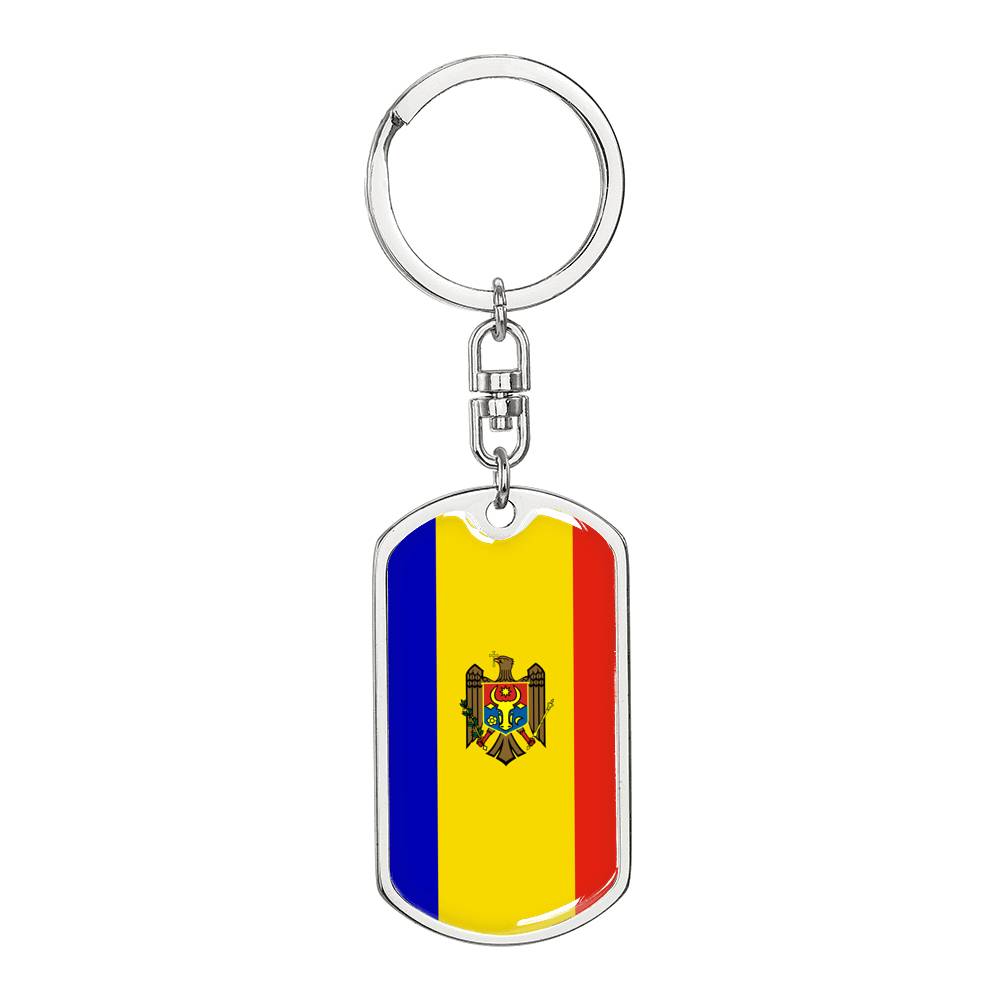 Moldova Republic Of Flag Keychain Dog Tag Stainless Steel or 18k Gold-Express Your Love Gifts