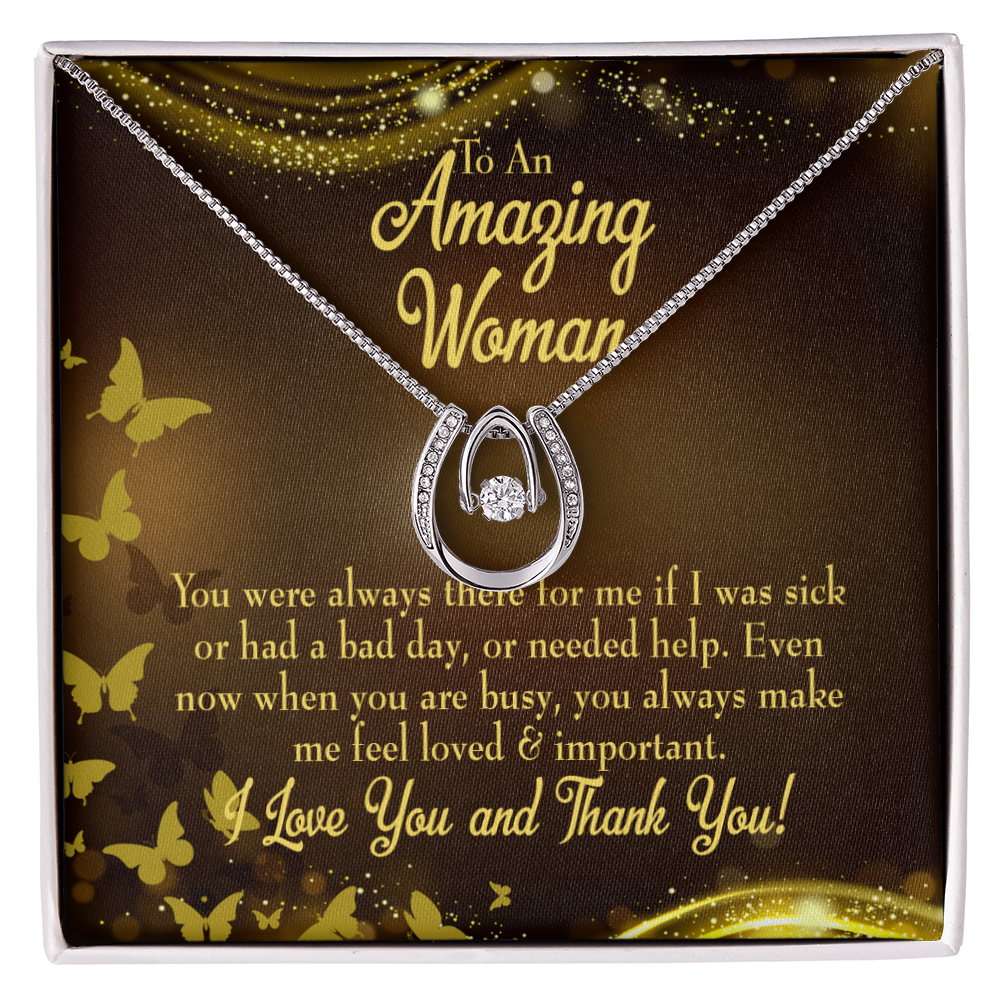 Mom Always There Lucky Horseshoe Necklace Message Card 14k w CZ Crystals-Express Your Love Gifts