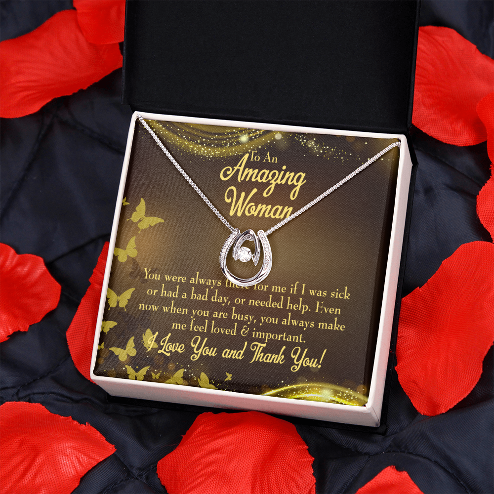 Mom Always There Lucky Horseshoe Necklace Message Card 14k w CZ Crystals-Express Your Love Gifts