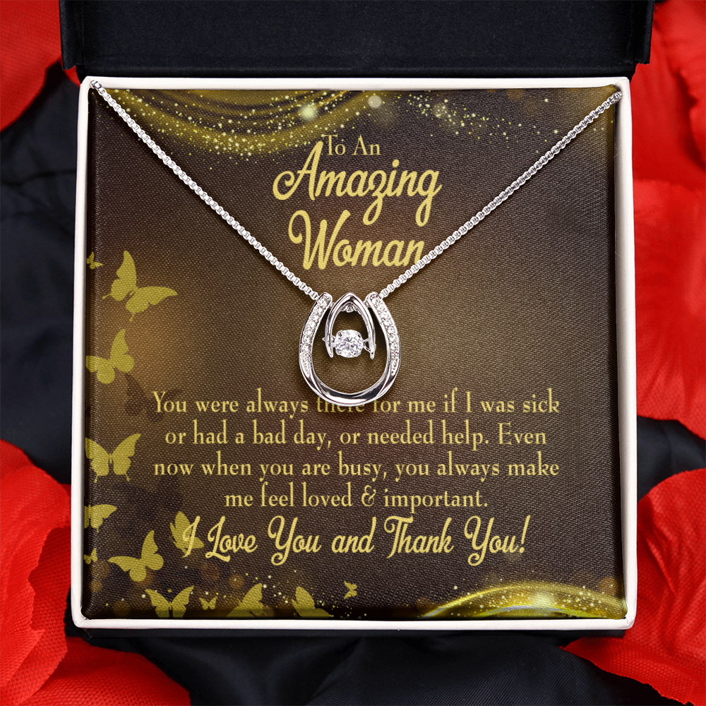 Mom Always There Lucky Horseshoe Necklace Message Card 14k w CZ Crystals-Express Your Love Gifts