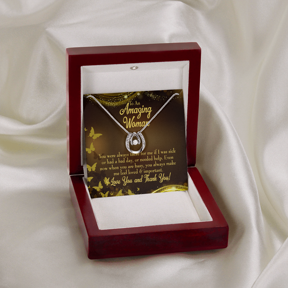 Mom Always There Lucky Horseshoe Necklace Message Card 14k w CZ Crystals-Express Your Love Gifts