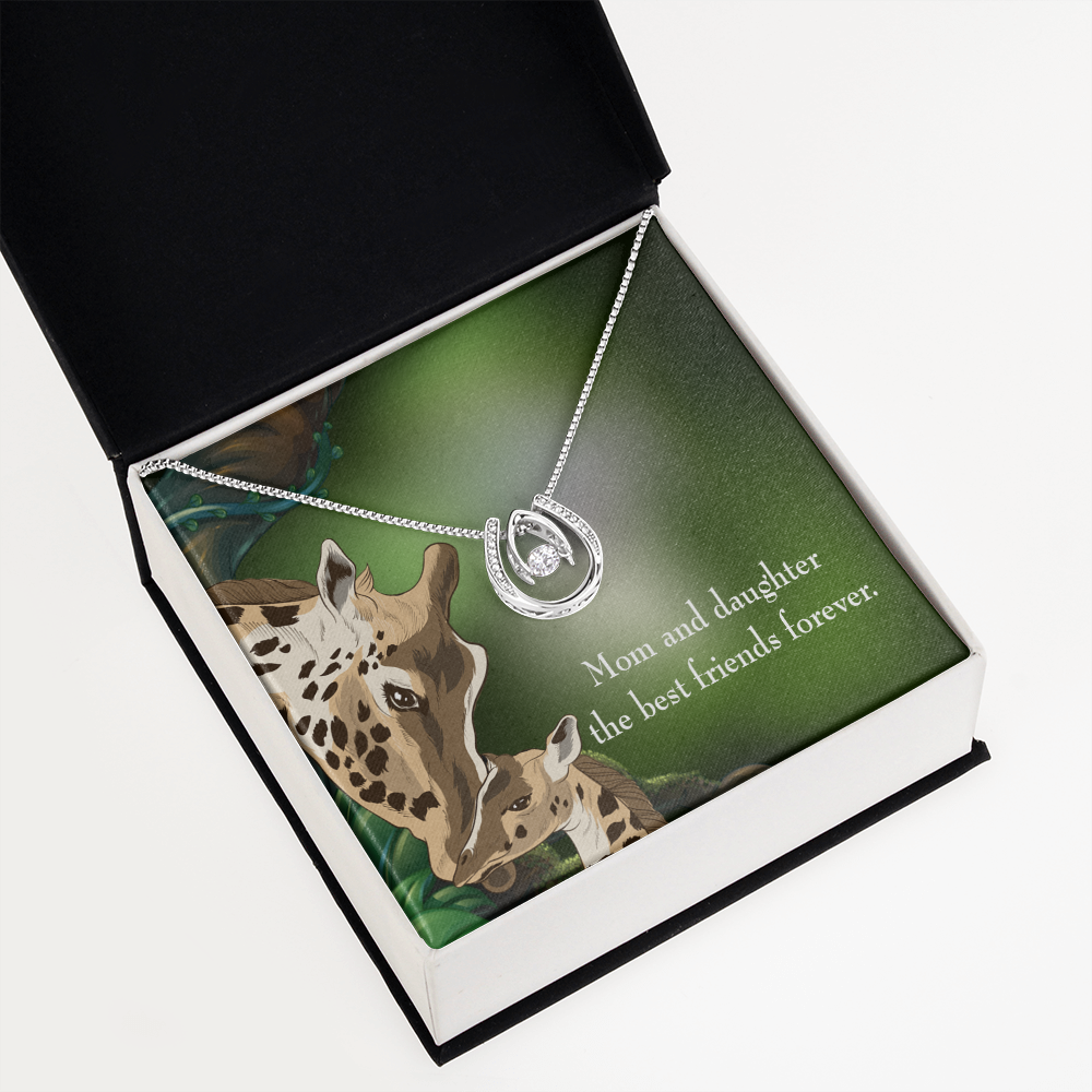 Mom and Daughter Best Friends Forever Lucky Horseshoe Necklace Message Card 14k w CZ Crystals-Express Your Love Gifts