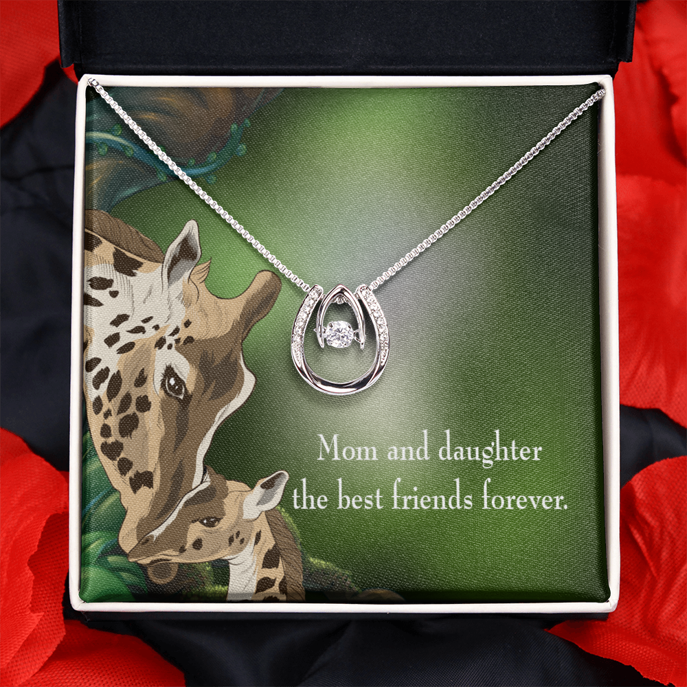 Mom and Daughter Best Friends Forever Lucky Horseshoe Necklace Message Card 14k w CZ Crystals-Express Your Love Gifts