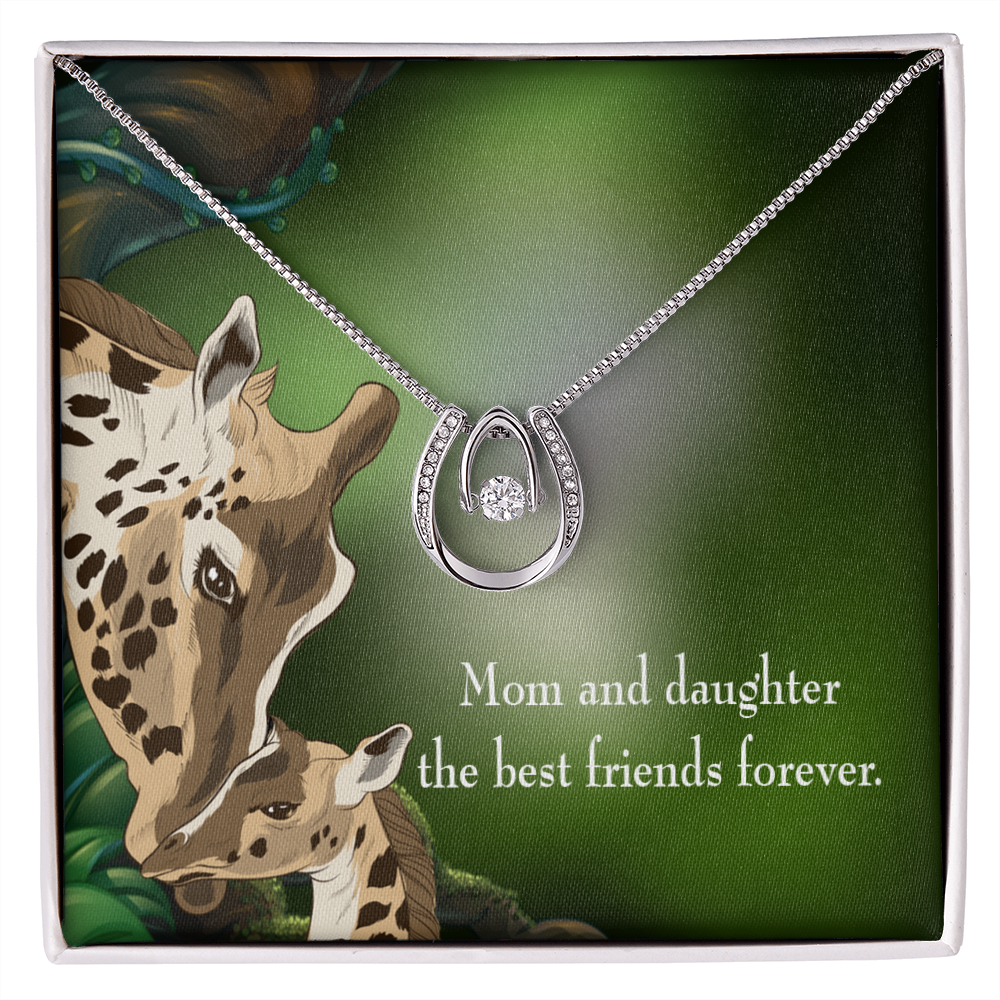 Mom and Daughter Best Friends Forever Lucky Horseshoe Necklace Message Card 14k w CZ Crystals-Express Your Love Gifts