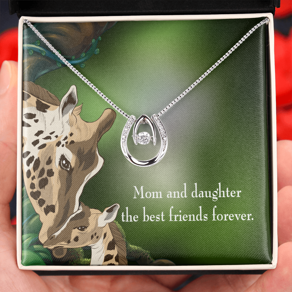 Mom and Daughter Best Friends Forever Lucky Horseshoe Necklace Message Card 14k w CZ Crystals-Express Your Love Gifts