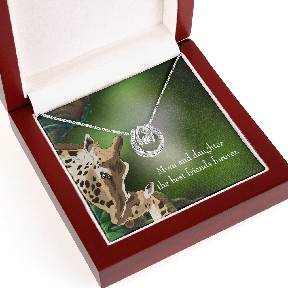 Mom and Daughter Best Friends Forever Lucky Horseshoe Necklace Message Card 14k w CZ Crystals-Express Your Love Gifts