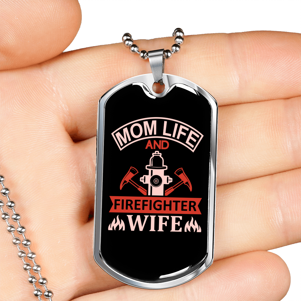 Mom And Firefighter'S Wife Necklace Stainless Steel or 18k Gold Dog Tag 24" Chain-Express Your Love Gifts