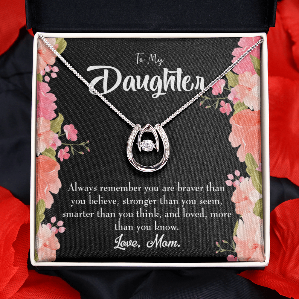 Mom Daughter Always Lucky Horseshoe Necklace Message Card 14k w CZ Crystals-Express Your Love Gifts