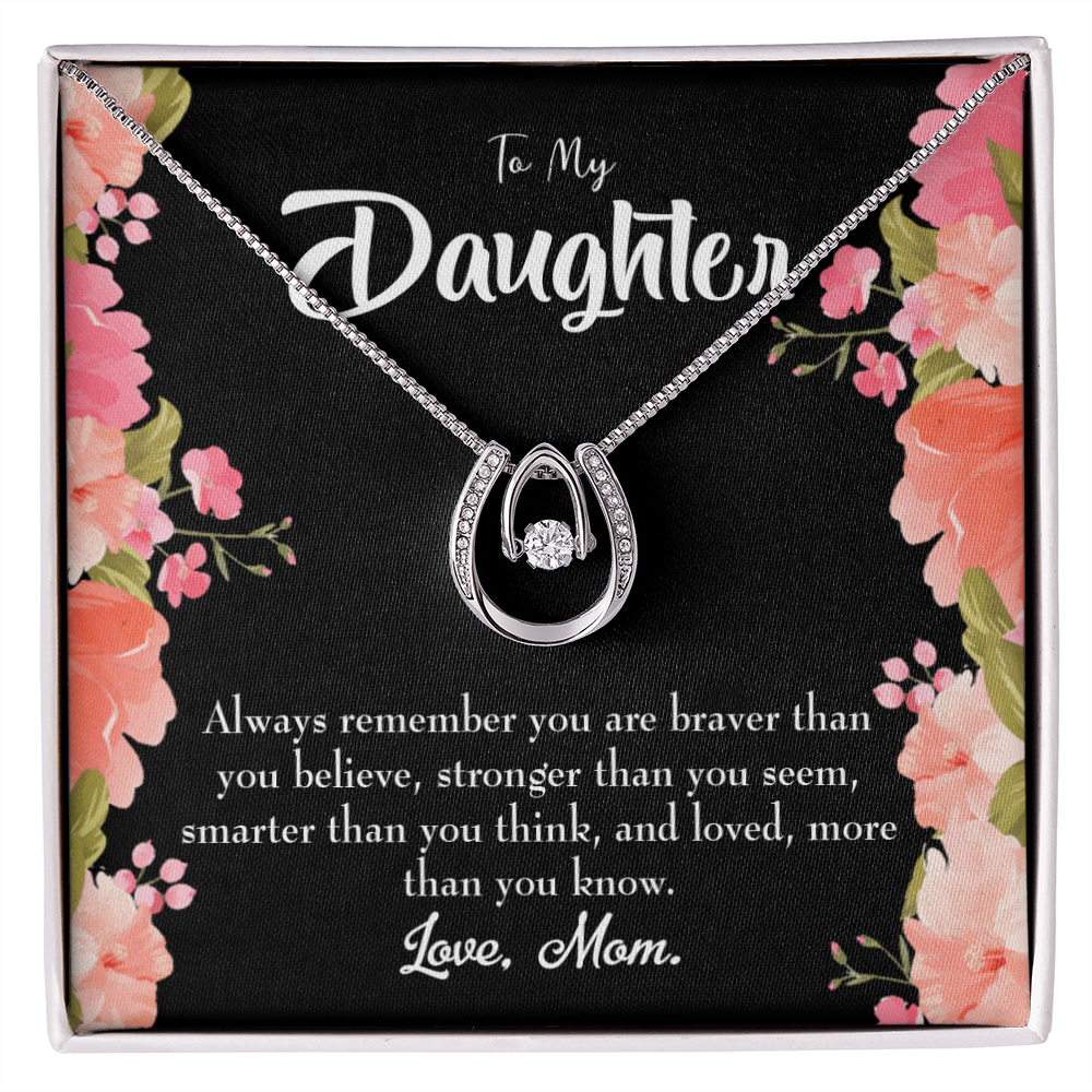 Mom Daughter Always Lucky Horseshoe Necklace Message Card 14k w CZ Crystals-Express Your Love Gifts