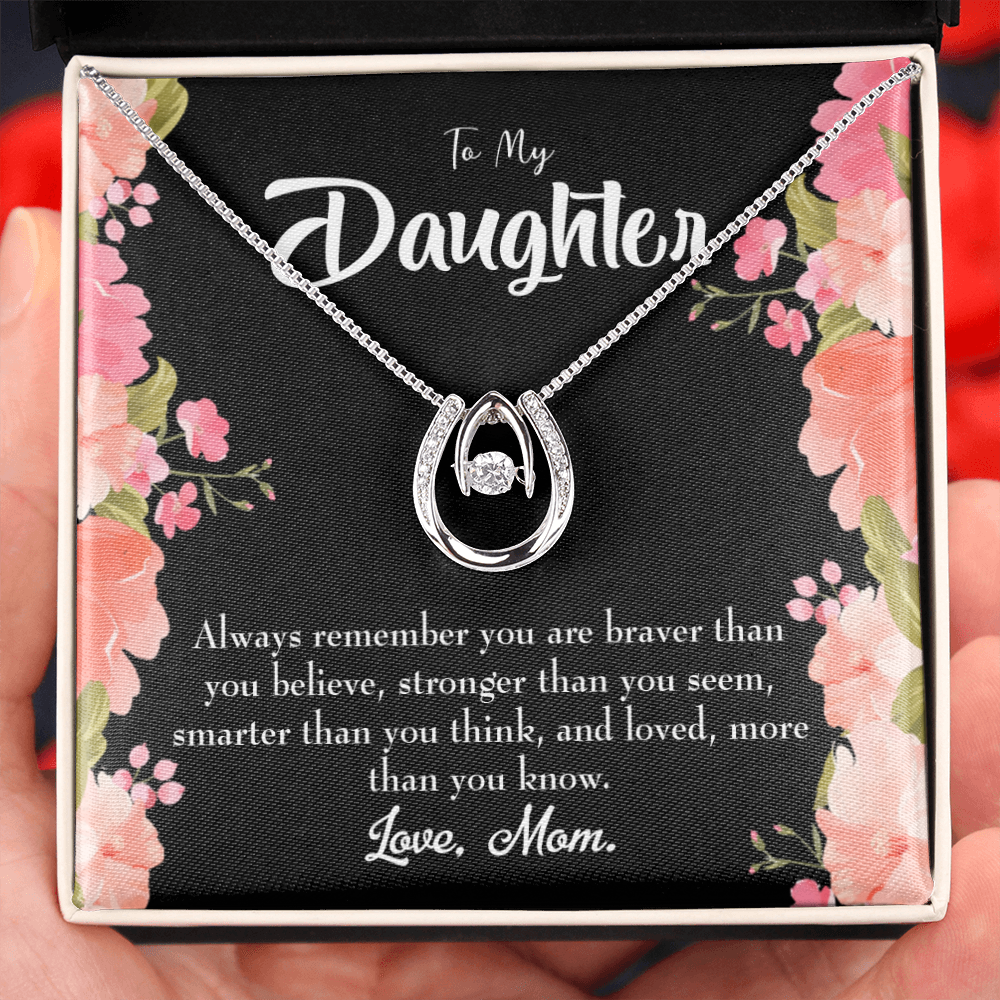 Mom Daughter Always Lucky Horseshoe Necklace Message Card 14k w CZ Crystals-Express Your Love Gifts