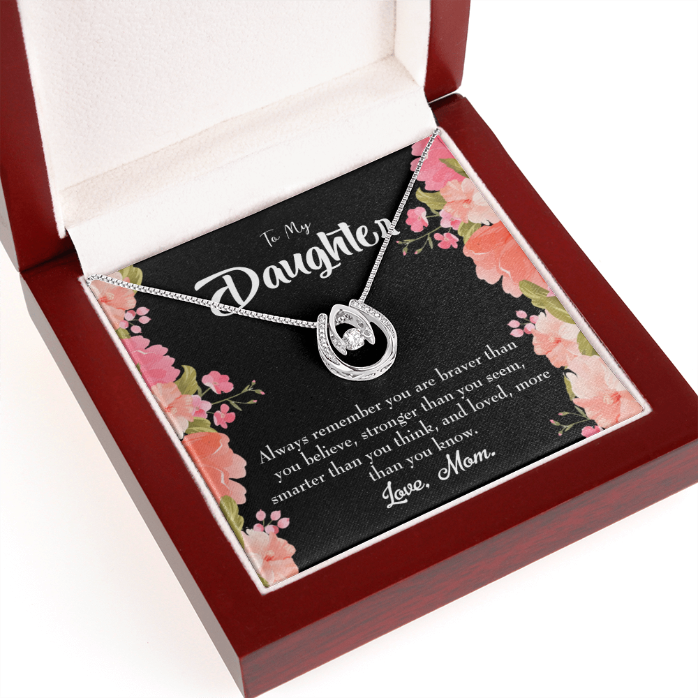 Mom Daughter Always Lucky Horseshoe Necklace Message Card 14k w CZ Crystals-Express Your Love Gifts