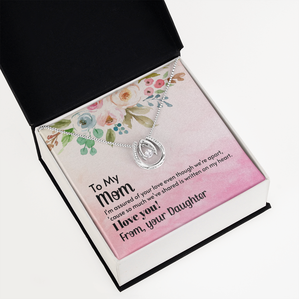 Mom I'm Assured of Your Love Lucky Horseshoe Necklace Message Card 14k w CZ Crystals-Express Your Love Gifts